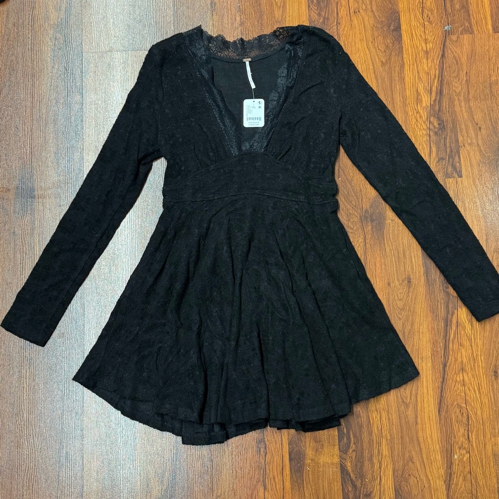 Free People All Yours Lace Fit Flare Mini Dress Black Size Small - Picture 6 of 12